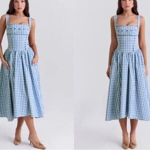 House of CB Blue and White gingham Midi Dress